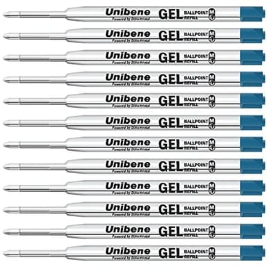 Unibene Parker Compatible Gel Ink Ballpoint Refills 12 Pack,0.7mm Medium Point-Blue, Smooth Writing Replaceable German Ink Tactical Pen Refills for Parker Ballpoint/UZI Pen