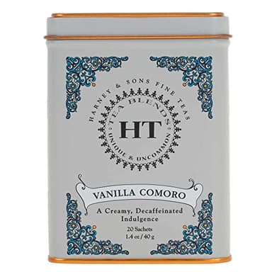 Harney & Sons Tea Decaffeinated, Great Present Idea, Vanilla Comoro, 1.4 oz Tin (20 Sachets)