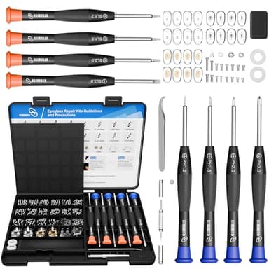 STREBITO Glasses Repair Kit, All-in-One Eyeglass Repair Kit with 16 Sizes of Screws, 12 Pairs of Nose Pads & Tweezer, Precision Screwdriver Set for Glasses, Sunglasses, Watches & Small Electronics