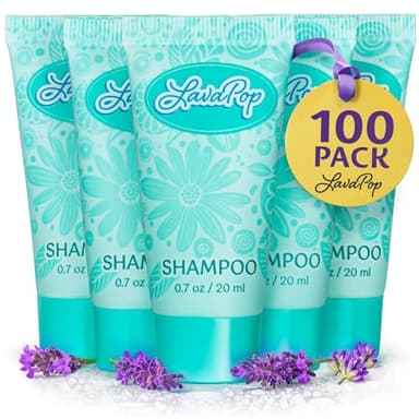 LavaPop - Travel Size Hotel Shampoo - Iris, Violet & Amber, 0.7 fl oz, 100 Pack - Delight Your Guests with Calming & Comforting Shampoo - Bulk Small Toiletries for Airbnb, Motels & Guest Rooms