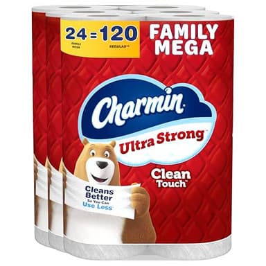 Charmin Ultra Strong Clean Touch Toilet Paper, 24 Family Mega Rolls = 120 Regular Rolls