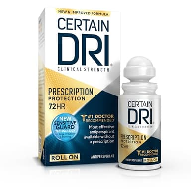Certain Dri Prescription Strength Clinical Antiperspirant Roll-On for Hyperhidrosis - 72-Hour Sweat Protection - Fragrance-Free - Doctor-Recommended for Men & Women - 1.2 fl oz (Pack of 1)