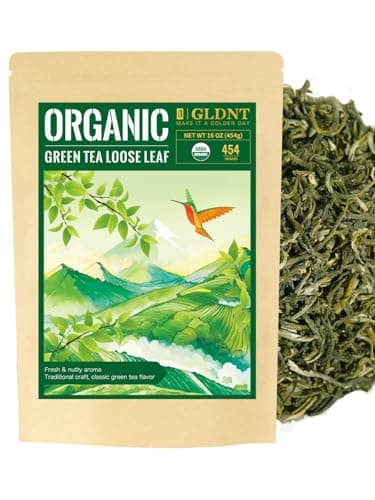 GLDNT Organic Green Tea, Loose Leaf, High Mountain, Smooth & Delicate Flavor, Caffeinated, 16oz