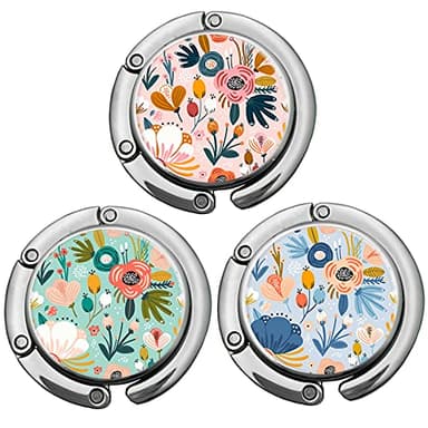 Bosketo Foldable Purse Hook Womens Bag Table Hanger Collection Desk Hooks for Purse (3pack Pretty Floral Hook)