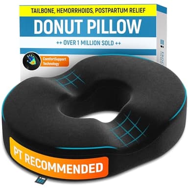 PT ENDORSED Donut Pillow for Tailbone Pain Relief - Hemorrhoid Pillow for Sitting, Orthopedic Donut Seat Cushion for Pressure Relief, Post Surgery, Postpartum Pregnancy, Lifting Cushions for Coccyx