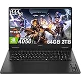 2025 HP OMEN 17 Gaming Laptop (17.3" FHD 144Hz, 64GB RAM, 2TB SSD, NVIDIA RTX 4050 6GB, AMD Ryzen 5 8645HS w/ AI NPU Engine ( > Intel i7-12700H)) RGB Backlit, Fast Charging, FHD Webcam, Win 11 Home