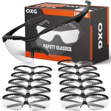OXG 12 Pack Safety Glasses, ANSI Z87.1 Impact Resistant Anti-Scratch Safety Goggles for Men Women Youth (Clear)