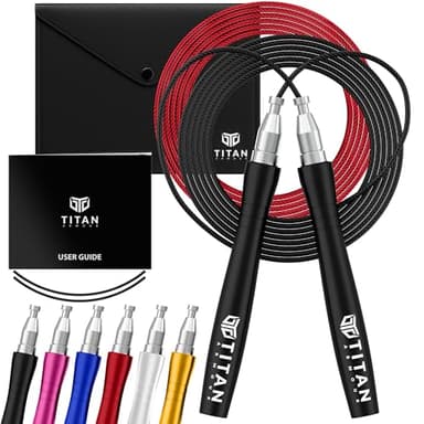 Titan Armour® Speed Rope - Professional Self-Locking & Adjustable, Adult Speed Jump Rope | 2 x Steel Ropes, Cable Protector & Travel Case | Jump Rope Crossfit, Boxing, Fitness MMA for Men & Women (Black-2)