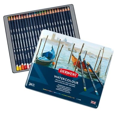 Derwent Colored Pencils, WaterColour, Water Color Pencils, Drawing, Art, Metal Tin, 24 Count (32883)