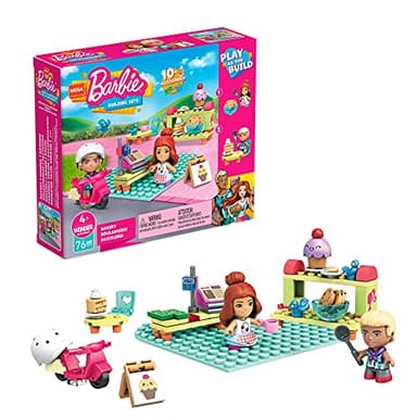 MEGA Construx Barbie Kids Building Blocks Toy Set, Bakery with 76 Pieces, 2 Micro-Dolls, Barbie Pets and Accessories, Ages 4+ Years