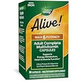 Nature's Way Alive! Max6 Potency Adult Complete Multivitamin, with Iron, Vitamins A, C, E & B-Vitamins Including Methylated B12 & Folate, Supports Energy Metabolism*, 90 Capsules (Packaging May Vary)
