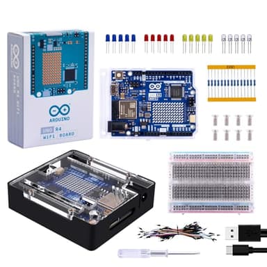 GeeekPi Matel Case for Arduino UNO R4 WiFi, with UNO R4 WiFi Board, LEDs, Jumper Wire, Breadboard and Resistor
