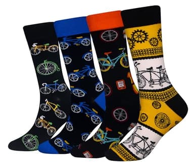 Cansok Men's 4 Packs Bicycle Gift Cycling Bike Socks Fun Crazy Novelty Dress Crew Socks (Bicycle - 4 pairs)