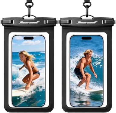 Hiearcool Waterproof Phone Pouch, Universal Case Compatible for iPhone 17 16 15 14 13 Pro Max Plus Up to 8.9", IPX8 Beach Travel Essentials-Black-2 Pack
