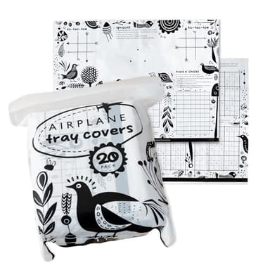 GSM Brands Disposable Airplane Tray Table Cover (Pack of 20) - Double Sided with 12 Games - Opaque White
