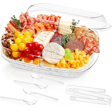 Lifewit Chilled Serving Tray for Parties, 15" Divided Shrimp Cocktail Serving Dish with Lid, Plastic Taco Platter, Ice Serving Bowl for Veggie, Fruit, Salad, Mimosa Bar Supplies in Party/Buffet