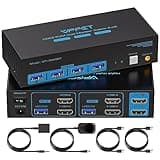 8K HDMI KVM Switch 2 Monitors 2 Computers Dual Monitor Support 8K@60Hz 4K@120Hz KVM Switcher PC Extended Display for 2 Port Share 4 USB 3.0 HUB Desktop Controller and 2 USB Cables Included