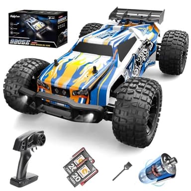 Holyton 1:10 Large High Speed Remote Control Car with LED Shell Lights, 48+ KM/H, 4WD Offroad Monster Truck for Adults & Kids, Hobby RC Truck Vehicle, 2 Battery Crawler Toy Gift for Boy
