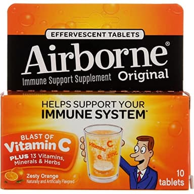 Airborne - Effervescent Tablets with Vitamin C - Zesty Orange - 10 Tablets - 4 Pack