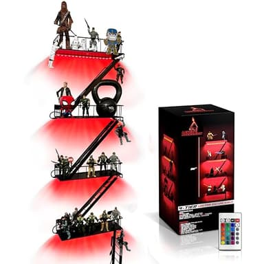 Level 4 Ascension LED 4-Tier Fire Escape Shelf with LED Light Strips Pre-Attached and Remote Control - Iron Fire Escape Wall Shelf w/ 44lb Weight Capacity. Floating Shelves with Lights for Any Room.