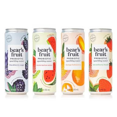 Bear's Fruit Probiotic Sparkling Water w/Gut Health & Immunity Benefits, Variety Pack, Made with 100% Real Fruit & Fresh Herbs. No Sugar Added, No Stevia or Sweeteners, No Artificial Flavors, No Weird Stuff (12 Fl Oz, Pack of 12)