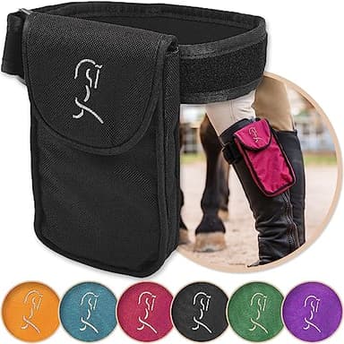 Woofhoof Equestrian Cell Phone Holder, XL Black On The Calf/Leg Band Holster - Perfect Horse Accessories, Universal Fit, Padded Strap, Magnetic Closure, Made of Durable Nylon, Machine Washable
