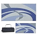 Stylish Camping 159183 9-feet by 18-feet Reversible Mat, Plastic Straw Rug, Large Floor Mat for Outdoors, RV, Patio, Backyard, Picnic, Beach, Camping (Blue/Grey)
