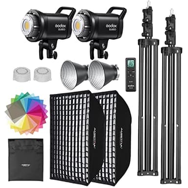 Godox SL60II-D LED Video Light Kit 2Pack Continuous Light Set, Square Grid Softbox,Light Stand, Remote Control & Honeycomb Grid for Studio Video Recording, Filming, Podcast (2PCS)