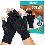 Vive Copper Infused Fingerless Arthritis Compression Gloves (Pair) - Relief for Men, Women, Rheumatoid, Swelling, Carpal Tunnel, Tendonitis, Edema, Hand & Finger Pain - Comfortable Non-Slip (Large)