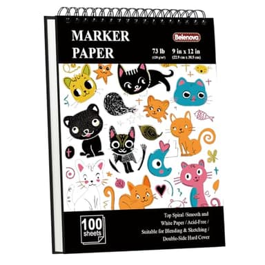 Belenova 9" x 12" Marker Paper Pad, 100 Sheets Bleedproof Sketchbook for Alcohol Markers - 73lb/120gsm Art Supplies for Drawing & Coloring, Easter Basket Stuffers, Easter Gifts for Kids.