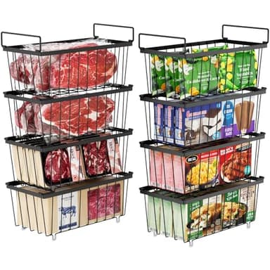 iSPECLE Deep Freezer Organizer Bins - Fits 7 Cu.Ft Chest Freezer, 8 Pack Stackable Wire Baskets(14.7" Length), Heavy Duty Coated Freezer Organizer, Rust Resistant for Frozen Food Sorting, Black