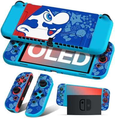 Besoar Cute Cartoon for Nintendo Switch OLED Case Anime Design - Kawaii Fun Funny Fashion Soft Slim Protective Dockable Joycon Shell Cover for Kids Boys Teens Girls for Switch OLED 2021, Blue