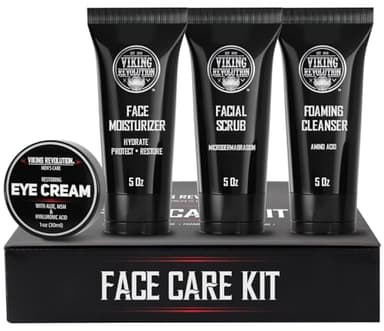 Viking Revolution Men's Facial Skin Care Kit - Includes Rejuvenating Face Moisturizer, Microdermabrasion Facial Scrub, Foaming Cleanser (5oz Each) and Eye Cream (1oz)
