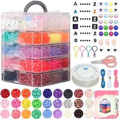 JULIMAIDONG 6500Pcs Pony Beads for Bracelets Making, Multi-Colored Rainbow Plastic Hair Large Beads for Hair Braids, 27 Colors Kandi Friendship Bracelet Bead Jewelry Making Kits for Craft
