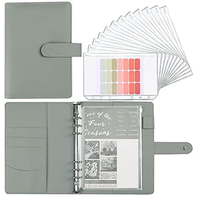 LXWHYP Money Saving Binder, Savings Challenges Book with for Cash Envelopes, 12pcs Zipper Envelopes A5 Budget Binder, Budget Planner for Managing Budgets and Saving Money -(Gray-9.2IN)