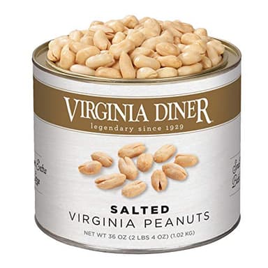 Virginia Diner Natural XL Blister Roasted Virginia Peanuts, Heart Healthy, All Natural, 36 Ounce Tin (2.25 Pound Salted)