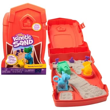 Kinetic Sand, Sandy Farm Set with 12oz Play Sand, 6 Tools & Molds, Reusable Barn Storage Case, Toddler Toys, Kids Toys for Girls & Boys Ages 3 and up