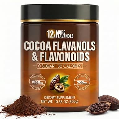 High Flavanol Cocoa Powder – 1500mg Cocoa Flavanols with 700mg Epicatechin, 12X Higher Flavanol Content Than Regular Cocoa – Premium Antioxidant for Circulation, Energy, Heart & Brain Support