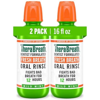 TheraBreath Fresh Breath Mouthwash, Mild Mint Flavor, Alcohol-Free, 16 Fl Oz (2-Pack)