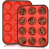 CAKETIME Muffin Pan, Silicone Cupcake Pan Metal Reinforced Frame 12 Cups Regular Silicone Muffin Tray Nonstick 2 Pack