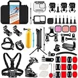 HONGDAK Action Camera Accessories Kit for GoPro Hero 13 12 11 10 9 Black, Waterproof Housing+Silicone Case+ Adjustable Arm+Head Chest Wrist Strap+Bike Mount+Suction Cup+Floating Grip Bundle Set 63in1