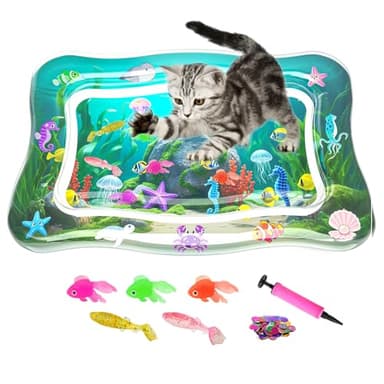 PANRIO Interactive Cat Toy for Indoor Cats, Upgraded Cat Water Mat with Fish - 0.7mm Thickened Water Sensory Play Pad, Enrichment Stimulating Hunting Exercise Toy for Bored Adult Cats & Kittens
