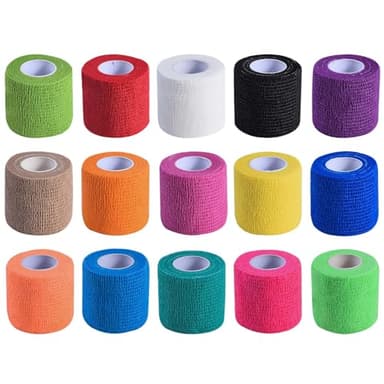 KISEER 15 Pack 2 Inch x 5 Yards Self Adhesive Bandage Breathable Cohesive Bandage Wrap Rolls Elastic Self-Adherent Tape for Stretch Athletic, Sports, Wrist, Ankle