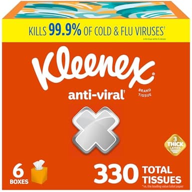 Kleenex Anti-Viral Facial Tissues, 6 Cube Boxes, 55 Tissues per Box, 3-Ply (330 Total), Packaging May Vary