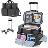 CURMIO Rolling Teacher Tote Bag with Padded Laptop Compartment for up to 15.6 Inches Laptop, Wheeled Teacher Bag for Teaching, Office, Craft, Black