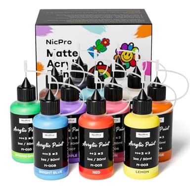 Nicpro 12 Colors(1oz / 30ml) Matte Acrylic Paint Set with Precision Applicator Cap for Car Freshie Painting, Drawing and DIY Arts & Crafts Supplies for Adults