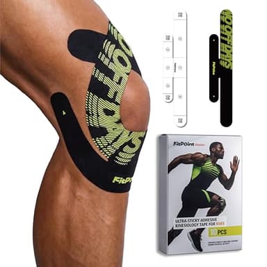 Kinesiology Tape for Knees 10 Pcs Ultra-Sticky Patella Knee Tape for Knee Pain Relief & Knee Stability Pre Cut Synthetic Kinetic Tape for Knee Support Waterproof Latex-Free Black