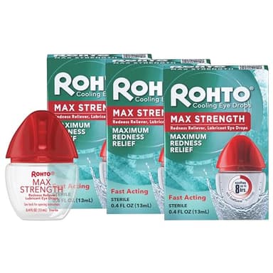 Rohto Max Strength Redness Reliever, Lubricant Eye Drops, Fast, Cooling Relief for Red, Dry, Itchy Eyes,Redness and Dry Eye Symptom Relief, Refreshing Eye Drops, 0.4 fl oz (3 Pack)