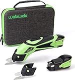walowalo Electric Fabric Scissors Box Cutter 2 Rechargeable Batteries 2 PC Blades Christmas Gifts for Crafts Sewing Cardboard Leather 4V Li-Ion Power Cordless Shears Cutting Tool (Fast Charge Version)