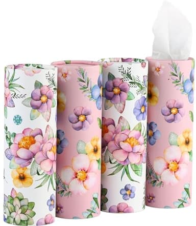 200 Sheets Car Tissues Holder with Facial Tissues 3-ply Travel Tissue Tubes 4 PK Tissues Box Container Perfect Fit for Car Cup Holder Cylinder (Pink)